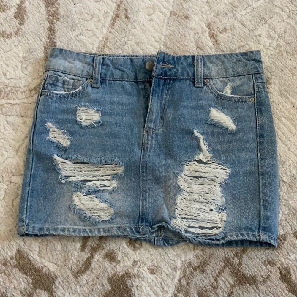 Bluespice Mini Distressed Denim Skirt